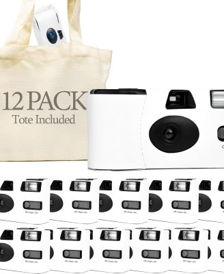 White Disposable Cameras for Wedding (12 Pack) – Deluxe Disposable Camera Bulk Set Perfect for Weddings! – Includes Carrying Tote & Development Discount – USA-Made Film, 27 Photos