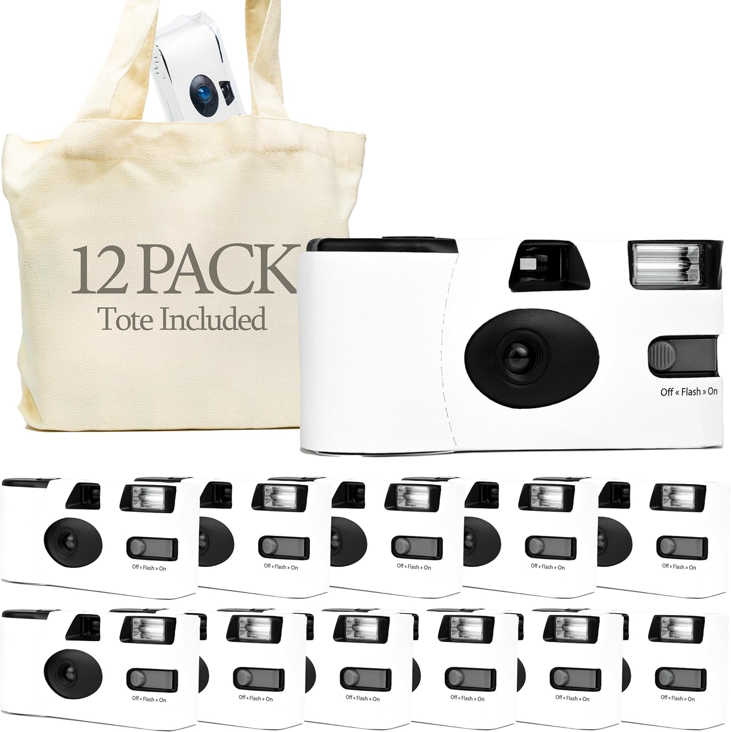 White Disposable Cameras for Wedding (12 Pack) – Deluxe Disposable Camera Bulk Set Perfect for Weddings! – Includes Carrying Tote & Development Discount – USA-Made Film, 27 Photos