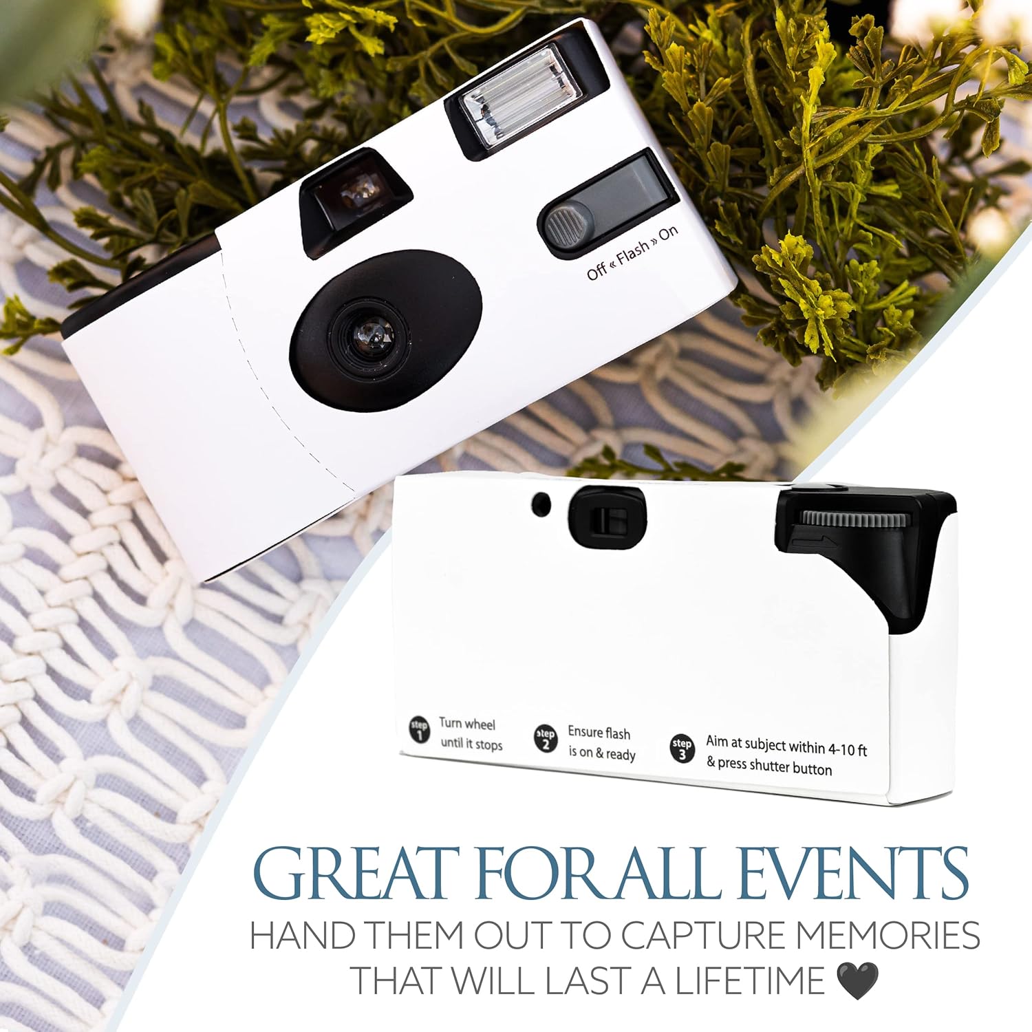 White Disposable Cameras for Wedding (12 Pack) – Deluxe Disposable Camera Bulk Set Perfect for Weddings! – Includes Carrying Tote & Development Discount – USA-Made Film, 27 Photos - Image 3