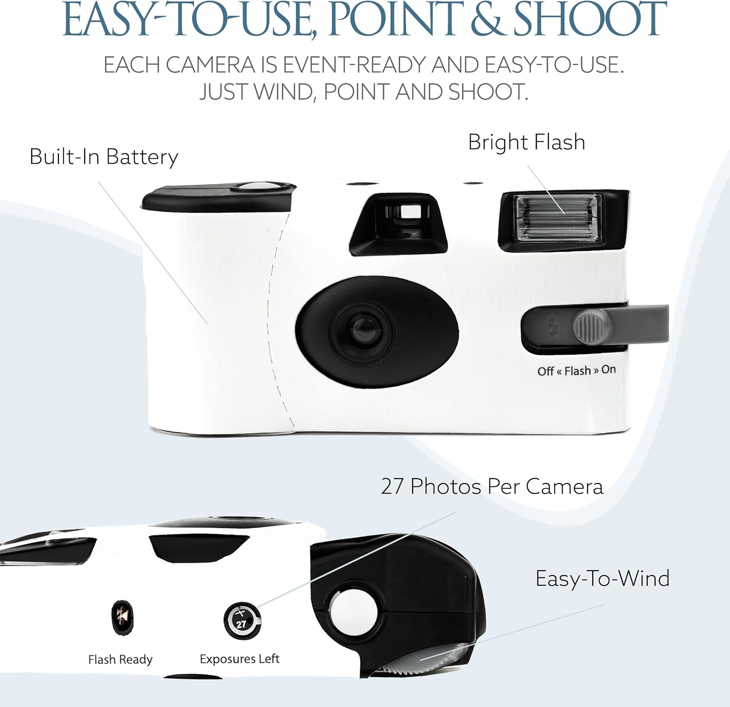 White Disposable Cameras for Wedding (12 Pack) – Deluxe Disposable Camera Bulk Set Perfect for Weddings! – Includes Carrying Tote & Development Discount – USA-Made Film, 27 Photos - Image 4