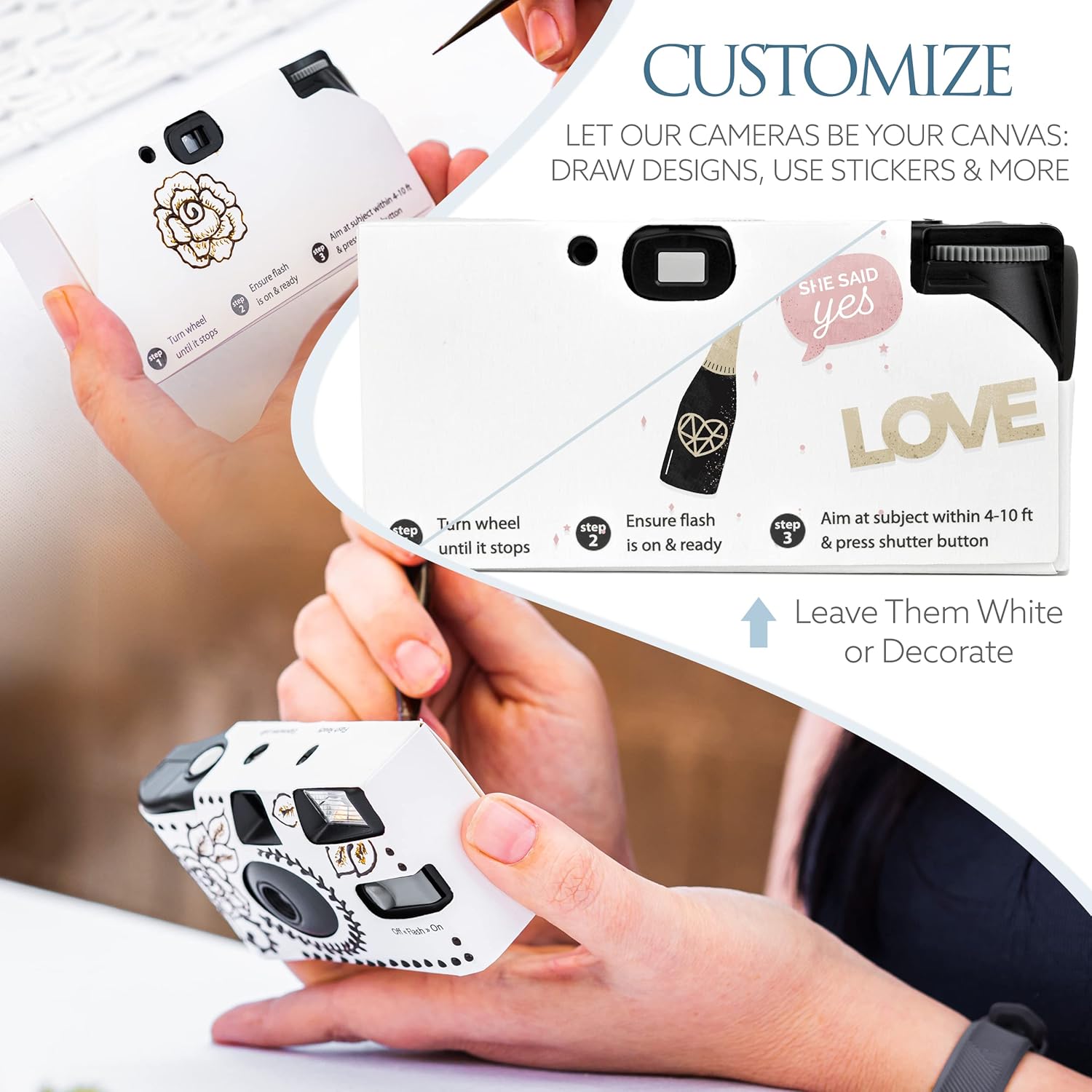 White Disposable Cameras for Wedding (12 Pack) – Deluxe Disposable Camera Bulk Set Perfect for Weddings! – Includes Carrying Tote & Development Discount – USA-Made Film, 27 Photos - Image 5