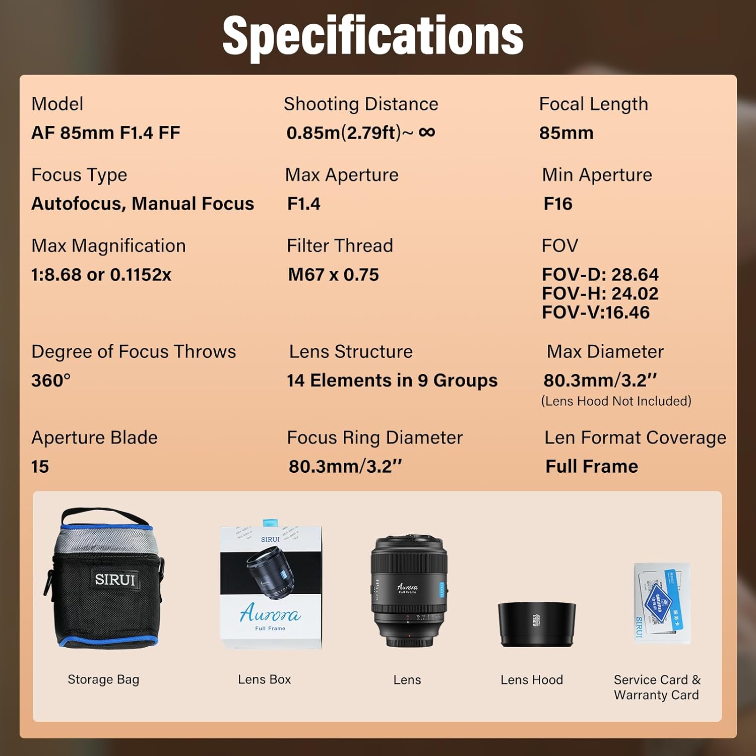 SIRUI Aurora 85mm F1.4 Full Frame Auto Focus Telephoto Prime Portrait Lens for E Mount Cameras FX3, FX6, A7 Series, A7R, A7S, A9, ZV-E1 - Image 9